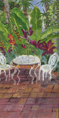 Small Garden with Flowers and Chairs